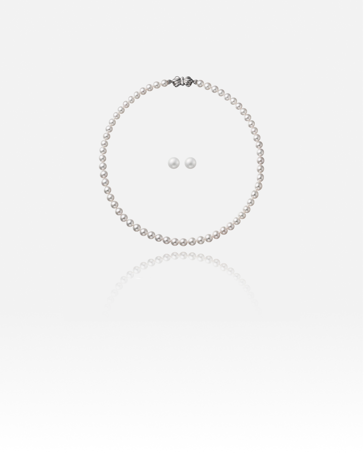 パールネックレス＆ピアスセット 〈アコヤ真珠〉