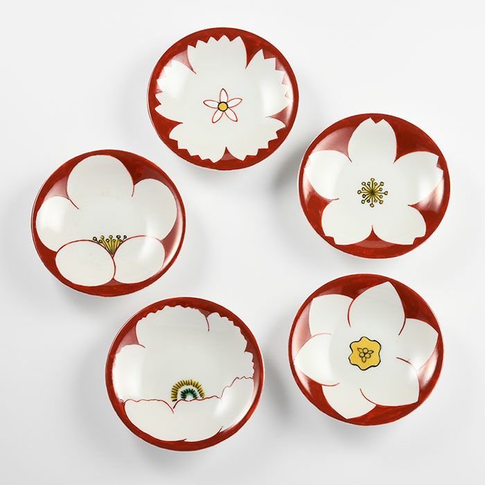 九谷焼 赤絵絵変り花銘々皿（5枚組） |和食器 | WAKOオンラインストア | 銀座・和光