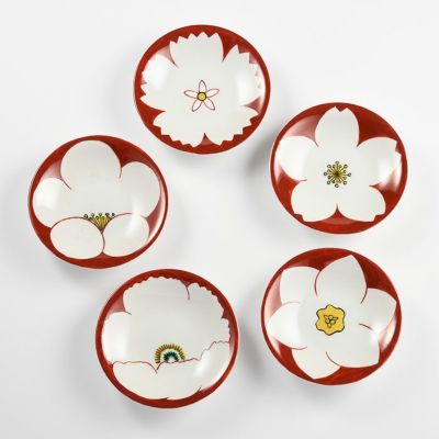 九谷焼 赤絵絵変り花銘々皿（5枚組） |和食器 | WAKOオンラインストア