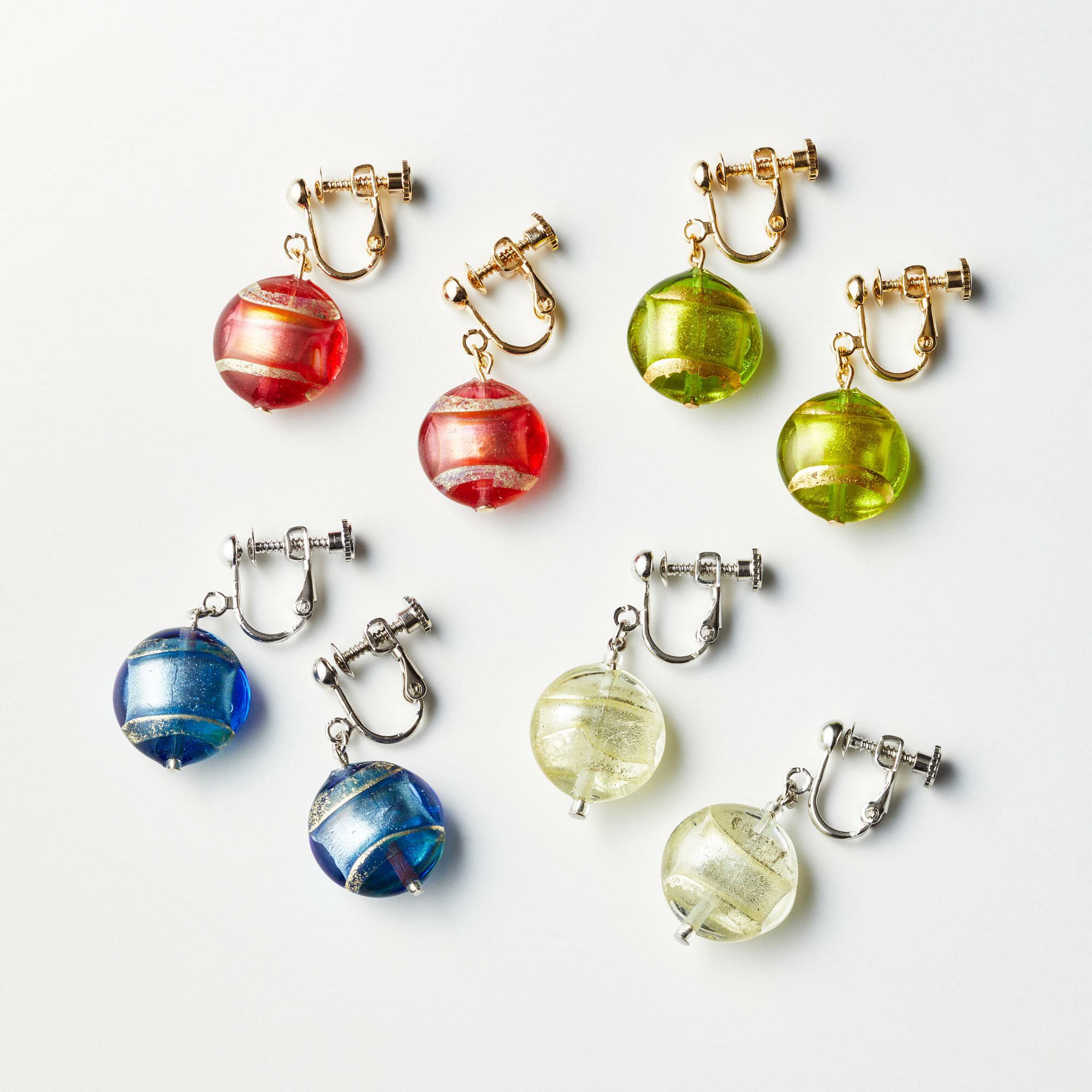 ベネチアングラス 瑠璃ガラス ゴールド イヤリング 八号 つぶせる 