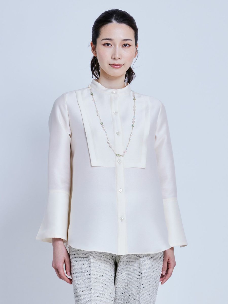 M・fil エムフィル 白 バンドカラー ブラウス ホワイト 38 シャツ M・fil｜エムフィルのブラウス・シャツ通販｜ELLE SHOP (エル
