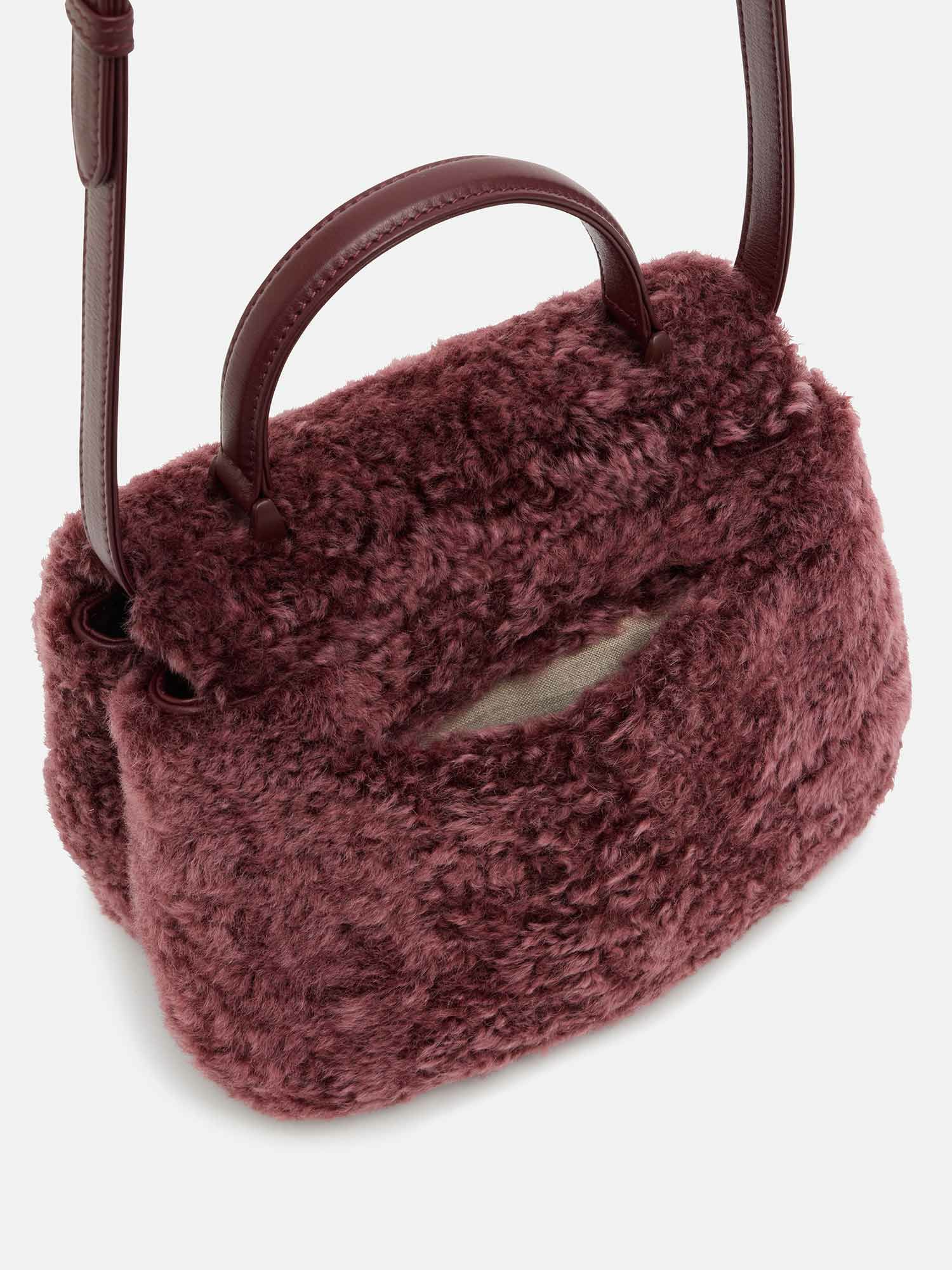 MANACO トップハンドルミニショルダーバッグ ムートン ボルドー